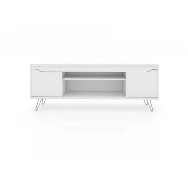 Manhattan Comfort Baxter 63 in. White Particle Board TV Stand Fits TVs Up to 60 in. with Storage Doors