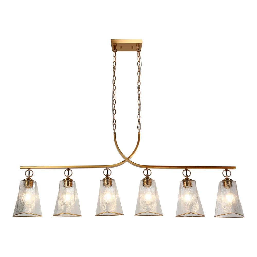Transitional 6-Light Plated Brass Linear Chandelier with Textured Glass Shades for Kitchen Island, No Bulb Included price history on PriceWatchPro
