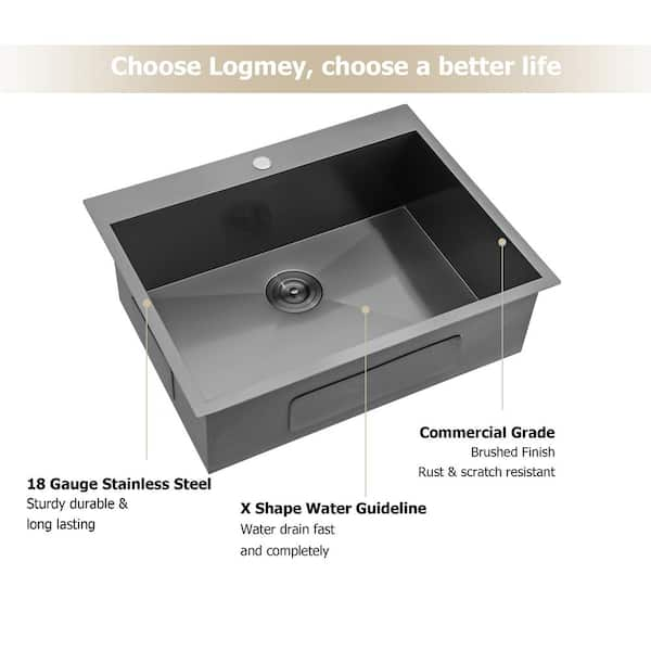 AKDY Matte Black Stainless Steel 25 in. x 22 in. Single Bowl Drop-In Kitchen  Sink with Accessories KS0517 - The Home Depot