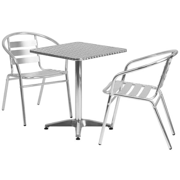 3-Piece Metal Square Outdoor Bistro Set in Aluminum