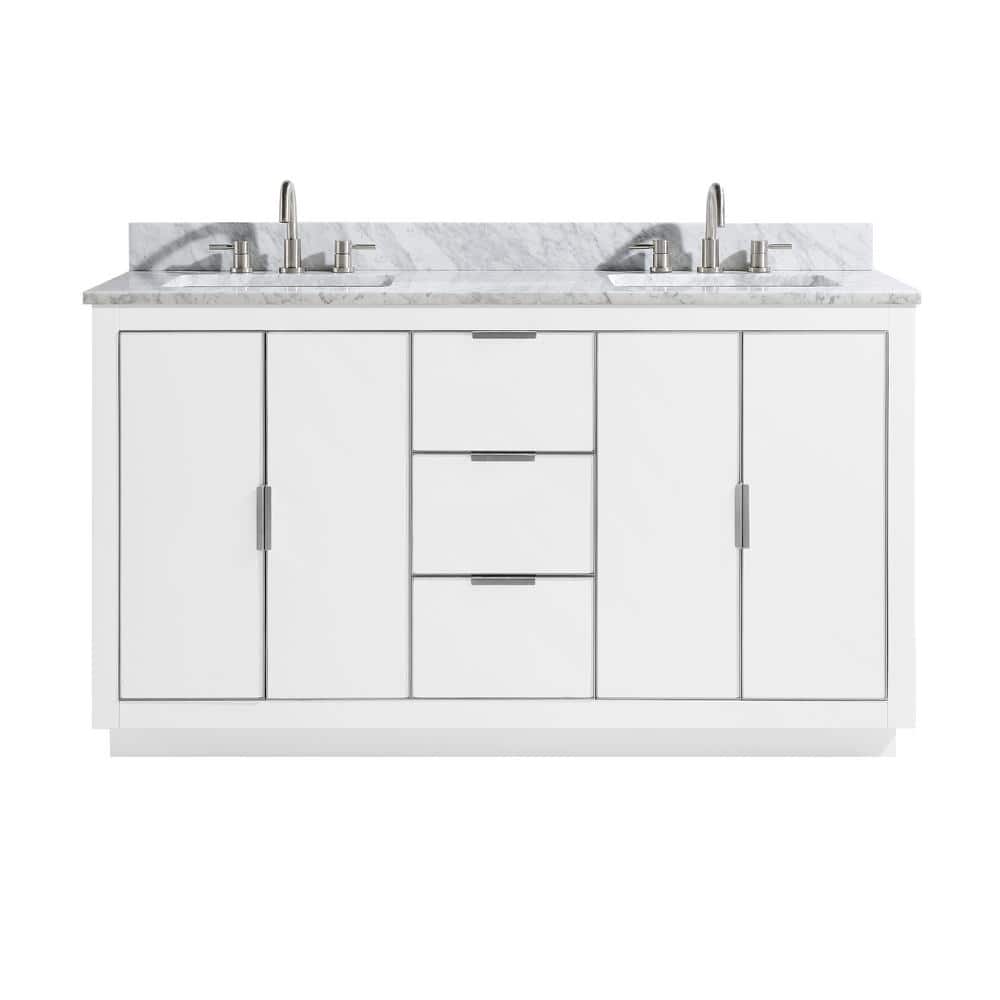 UPC 842636108718 product image for Austen 61 in. W x 22 in. D Bath Vanity in White/Silver Trim with Marble Vanity  | upcitemdb.com