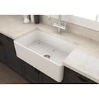 Farmhouse Apron-Front Fireclay 30 in. Single Bowl Kitchen Sink in White with Grid
