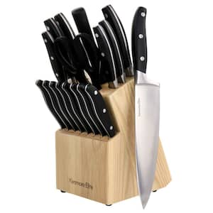 18-Piece Stainless Steel Cutlery and Wood Block Set in Black
