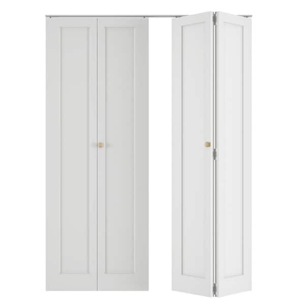 64 in. x 78.4 in. (Double 32 in.) 1-Panel Hollow Core White Primed Composite MDF Bi-Fold Door with Hardware Kit