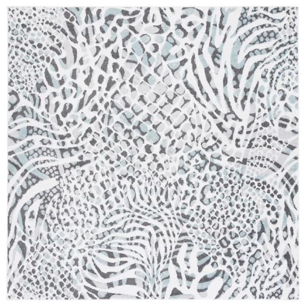 SAFAVIEH Amsterdam Ivory/Teal 7 ft. x 7 ft. Animal Print Square Area Rug