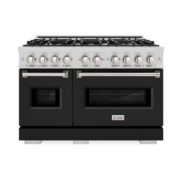 Classic 48 in. 8-Burner Dual Fuel Range with Double Oven in Stainless Steel and Matte Black Door