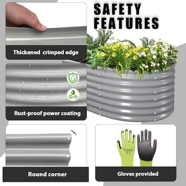 Unbranded - 8 x 3 x 2 ft. Light Grey Oval Galvanized Metal Raised Garden Beds