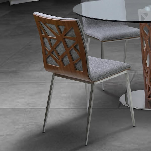 Armen Living Crystal 33 in. Gray Fabric and Brushed Stainless Steel Finish Dining Chair (Set of 2)