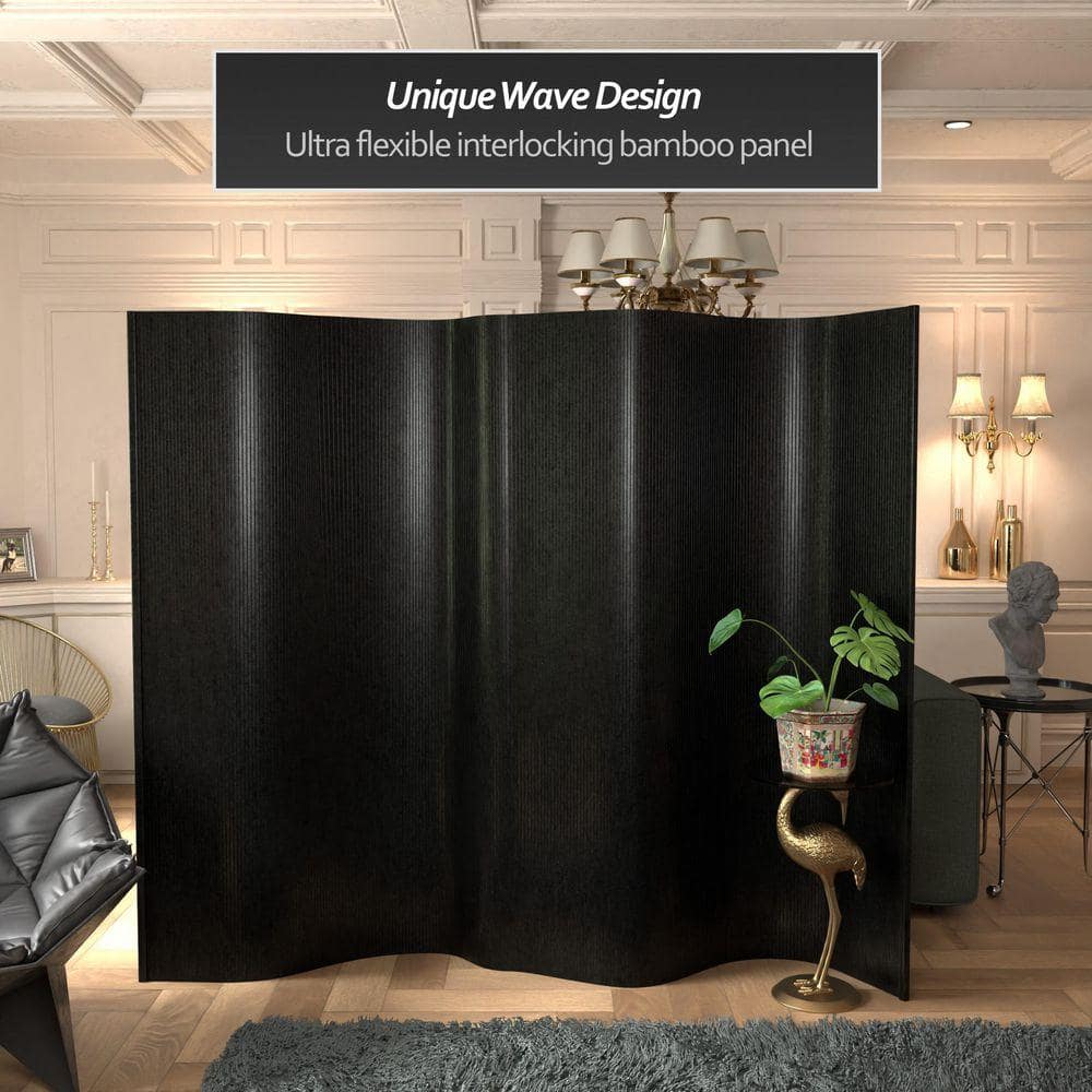 RED LANTERN Bamboo Wave 72.25 in. Black Room Divider BF-75-BLK