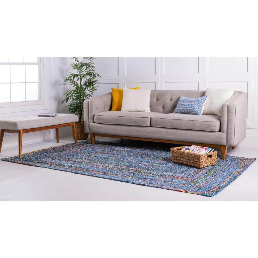 Handmade Braided Chindi Blue Multicolor 2'x3' Indoor Rug