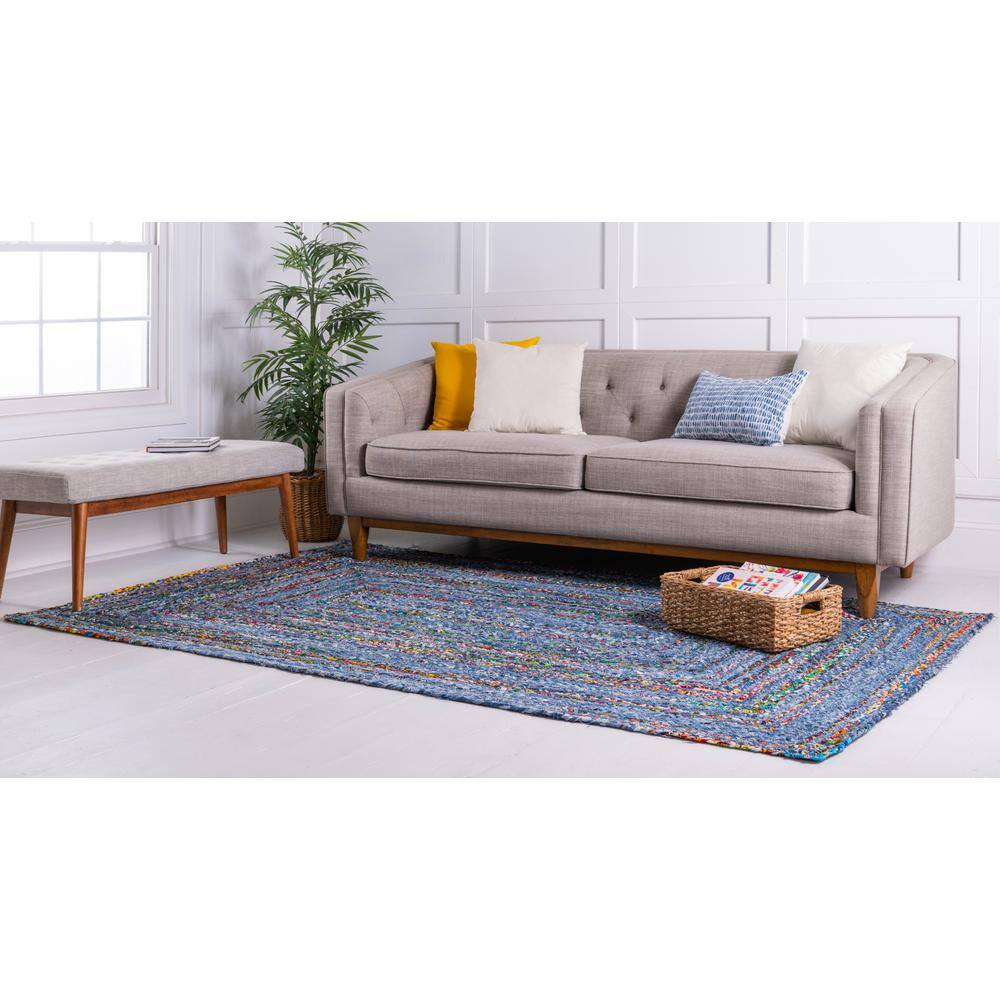Handmade Blue and Multi Braided Cotton Runner Rug