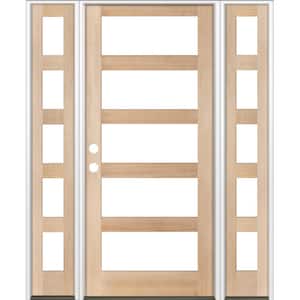 70 in. x 96 in. Modern Hemlock Right-Hand/Inswing 5-Lite Clear Glass Unfinished Wood Prehung Front Door with Sidelites
