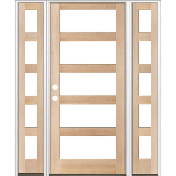 Krosswood Doors 70 in. x 96 in. Modern Hemlock Right-Hand/Inswing 5-Lite Clear Glass Unfinished Wood Prehung Front Door with Sidelites