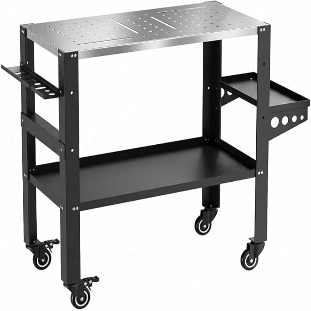 "36""×18"" Black Steel Welding Table, 1200 LBS Capacity for Garage Workshop with Lockable Wheels & Storage Shelf" price history on PriceWatchPro