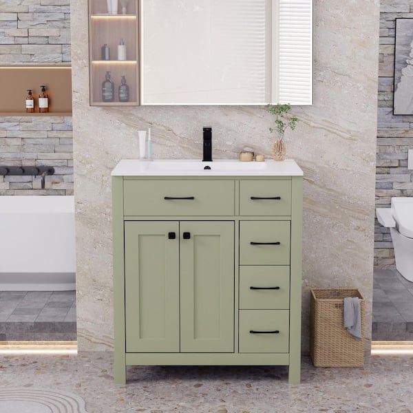 eclife 36 in. W x 19 in. D x 34 in. H 1-Sink Freestanding Bath Vanity in Green with White Ceramic Top and Drain Faucet Set