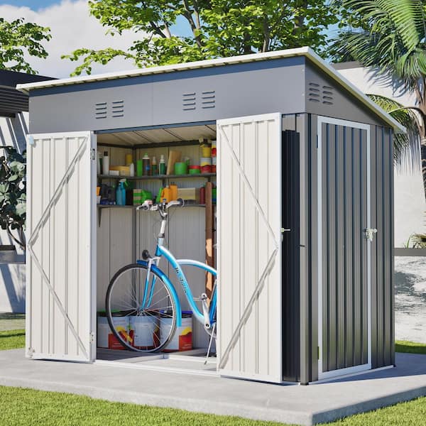 4 ft. x 8 ft. Outdoor Slope-Roof Metal Storage Shed with 4 Air
