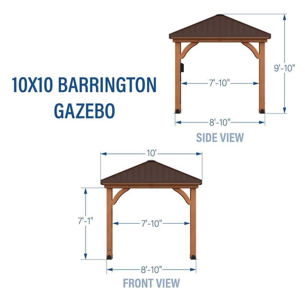 Barrington 10' x 10' Cedar Wood Gazebo with Galvanized Steel Roof