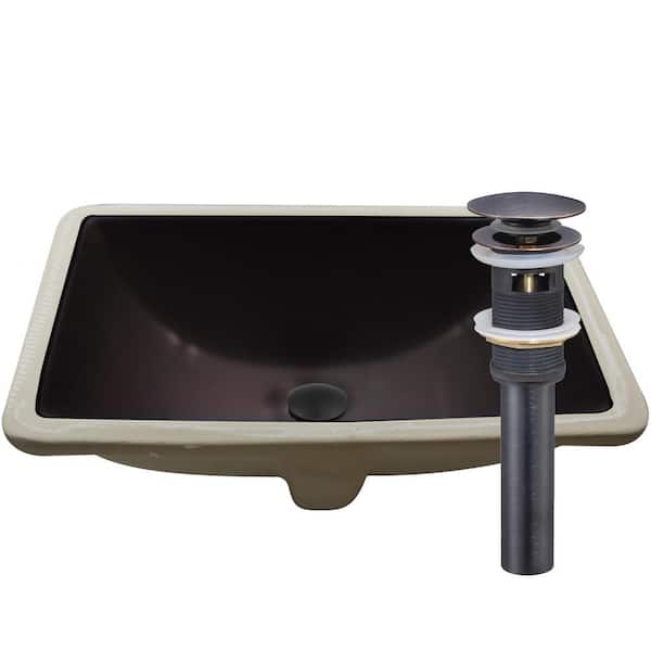 18.25 in. Rectangular Undermount Porcelain Bathroom Sink in Flat Black with Overflow Drain in Oil-Rubbed Bronze