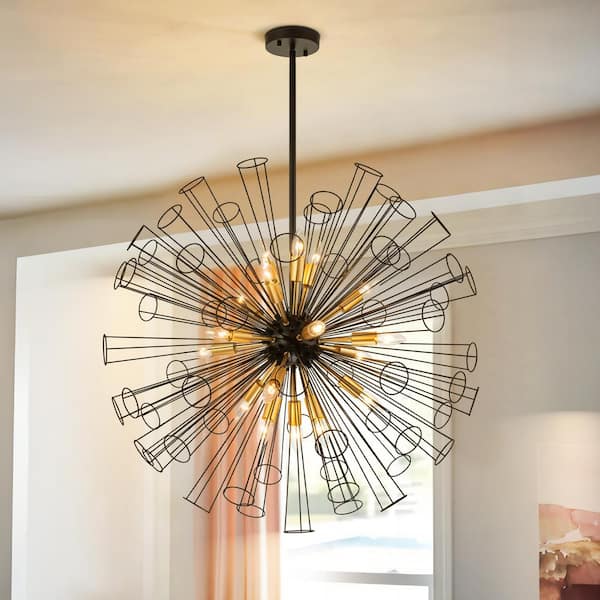 Mariah 18-Light Black with Gold Sputnik Sphere Oversized Chandelier