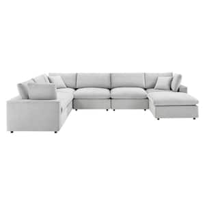 Commix 158 in. Down Filled Overstuffed Performance Velvet 7-Piece Sectional Sofa in Light Gray