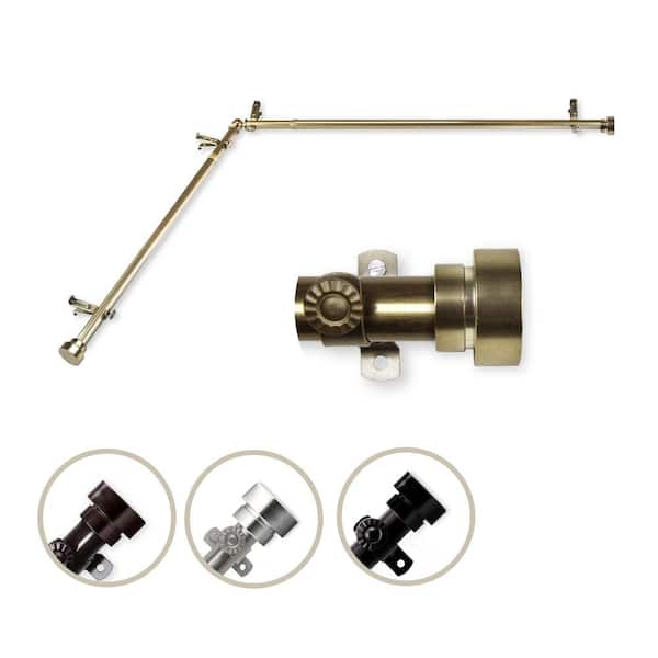 Rod Desyne 13/16" Dia Adjustable 120" to 170" Single Corner Window Curtain Rod in Antique Brass with Topper Finials
