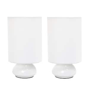 9 in. White Mini Touch Table Lamp Set with Fabric Shades (2-Pack)