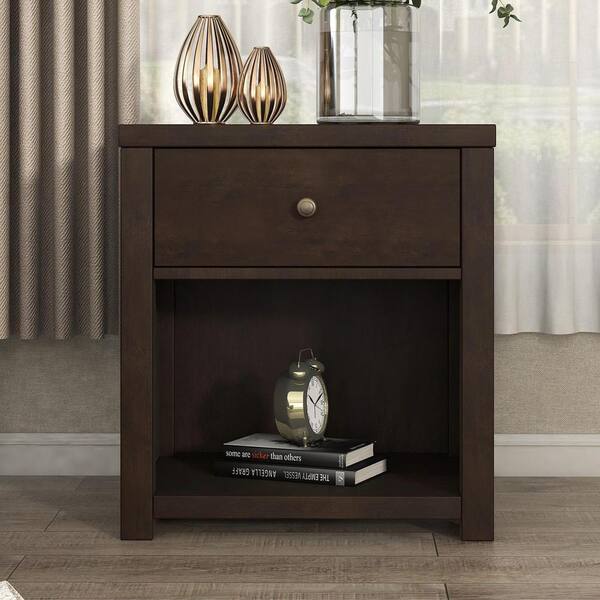 ANBAZAR Vintage Nightstand with 1 Storage Drawer and Shelf Rich Brown ...