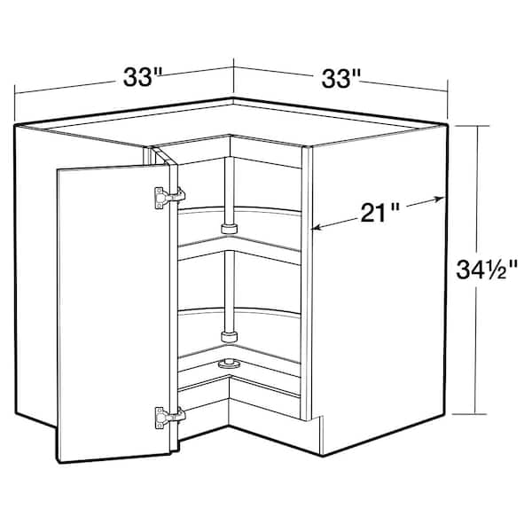 Shaker Ready To Assemble 33 in. W x 34.5 in. H x 33 in. D Plywood Lazy Susan Kitchen Cabinet in Denver White Shaker Ready To Assemble 33 in. W x 34.5 in. H x 33 in. D Plywood Lazy Susan Kitchen Cabinet in Denver White