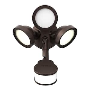 TGS 27-Watt, Bronze, Motion Activated, Outdoor Integrated LED Flood Light with Round Triple Head, 4000K, 3000 Lumens