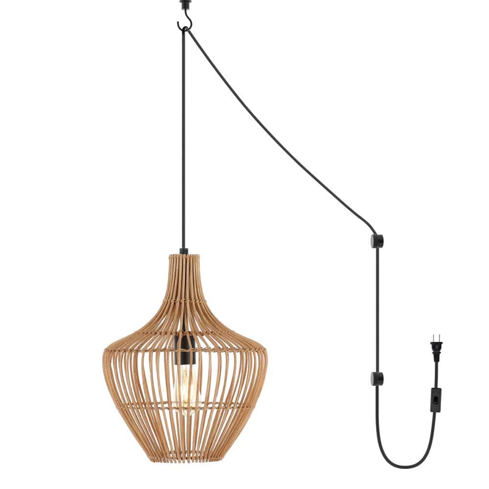 Lucas 13" Satin Brown Rattan LED Pendant with Adjustable Cord
