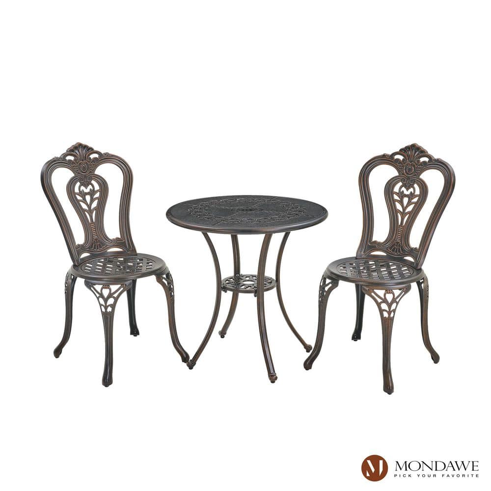 Bronze Finish Floral Motif Cast Aluminum Outdoor Bistro Set