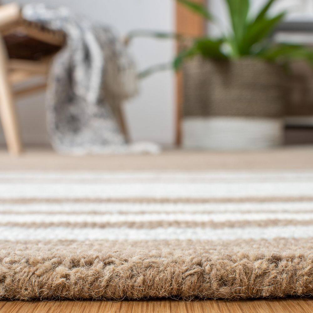 Ivory and Brown Hand-Tufted Wool Rectangular Rug