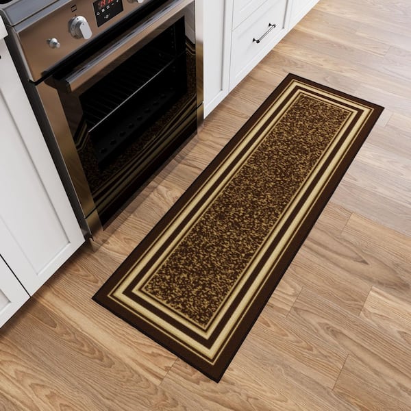 Ottohome Collection Non-Slip Rubberback Bordered Design 2x5 Indoor Runner Rug, 1 ft. 8 in. x 4 ft. 11 in., Dark Brown