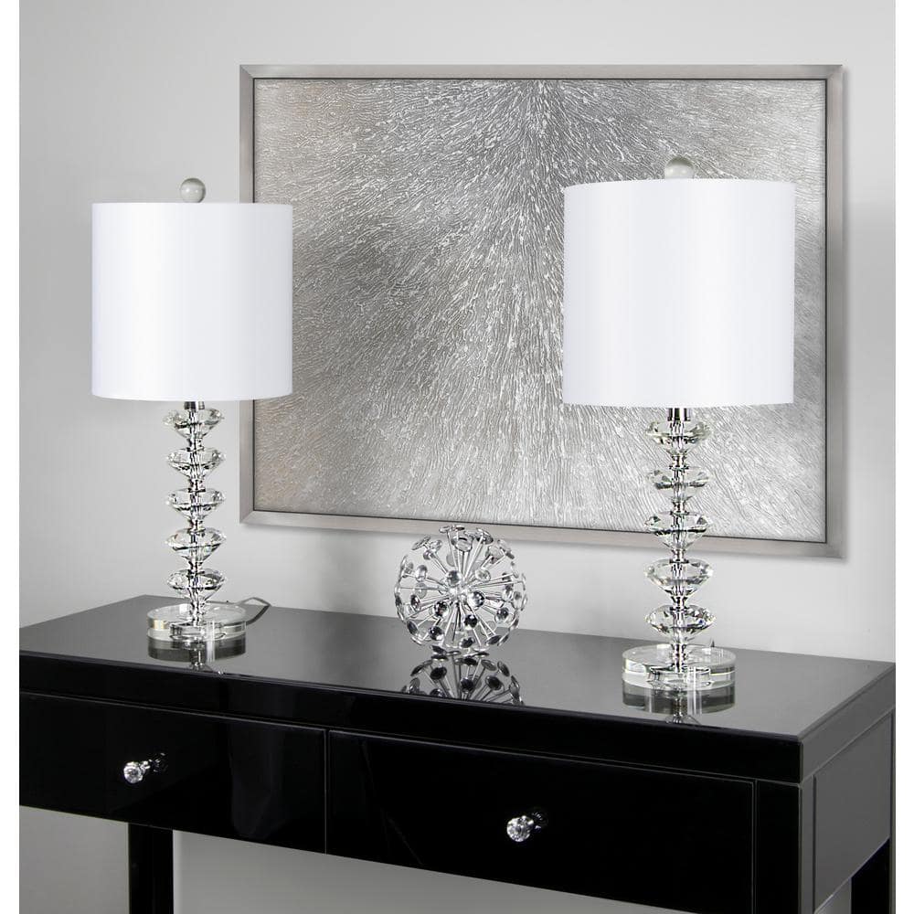 Set of 2 Clear Crystal Table Lamps with Off-White Shades