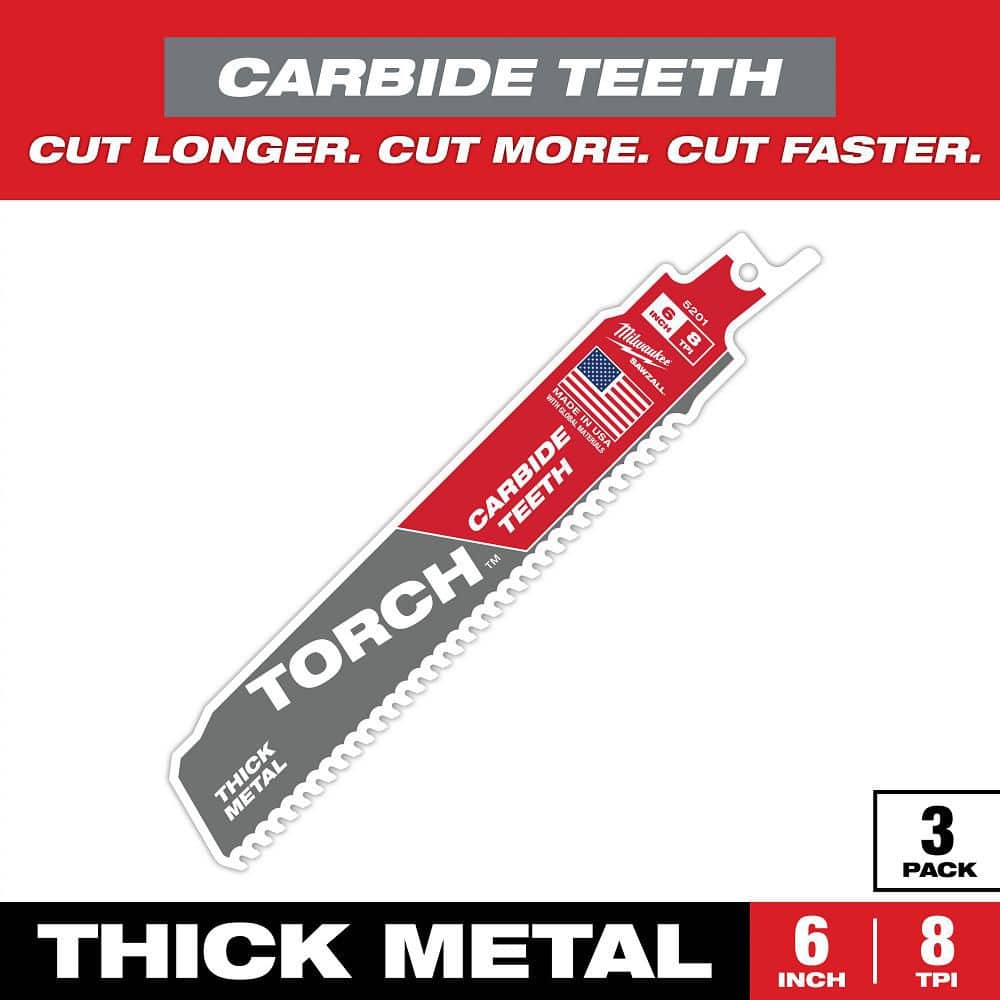 6 in. 8 TPI TORCH Carbide Teeth Thick Metal Cutting SAWZALL Reciprocating Saw Blade (3-Pack) price history on PriceWatchPro