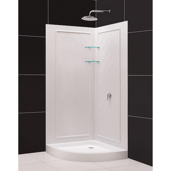 DreamLine QWALL-4 33 in. x 33 in. x 76-3/4 in. Standard Fit Shower Kit in White with Shower Base and Back Wall