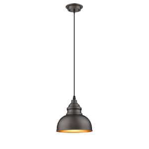 Indoor 1-Light Textured Black Shaded Mini Pendant Light with Metal Shade Adjustable Height