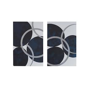 Navy and Silver Multi-Color Wood Foil Abstract Canvas Wall Decor (Set of 2)