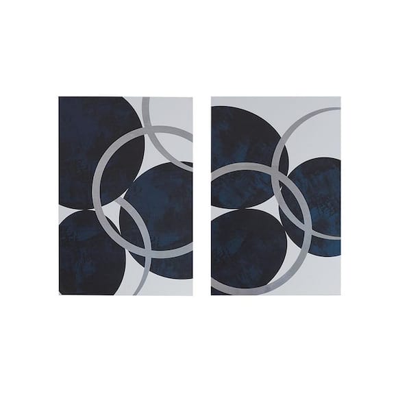 Tatahance Navy and Silver Multi-Color Wood Foil Abstract Canvas Wall Decor (Set of 2)