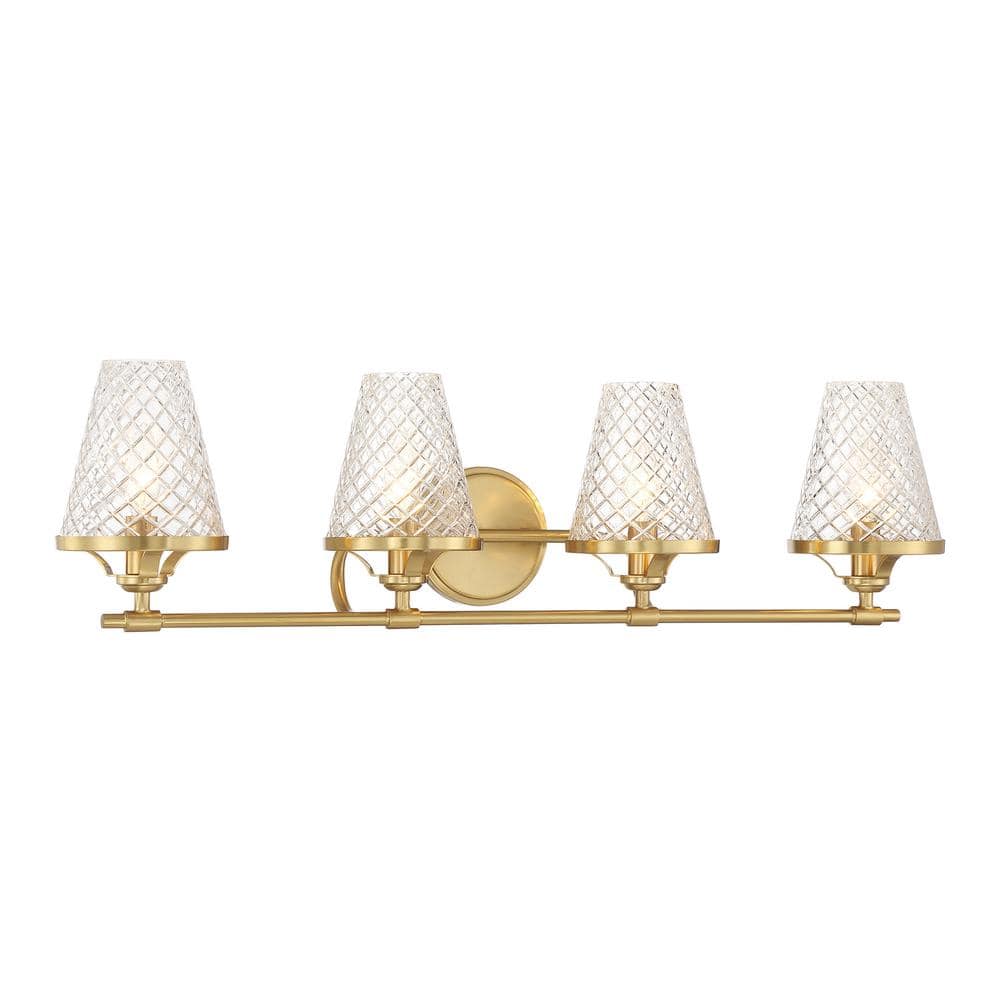 Warm Brass 4-Light Vanity with Clear Glass Shades