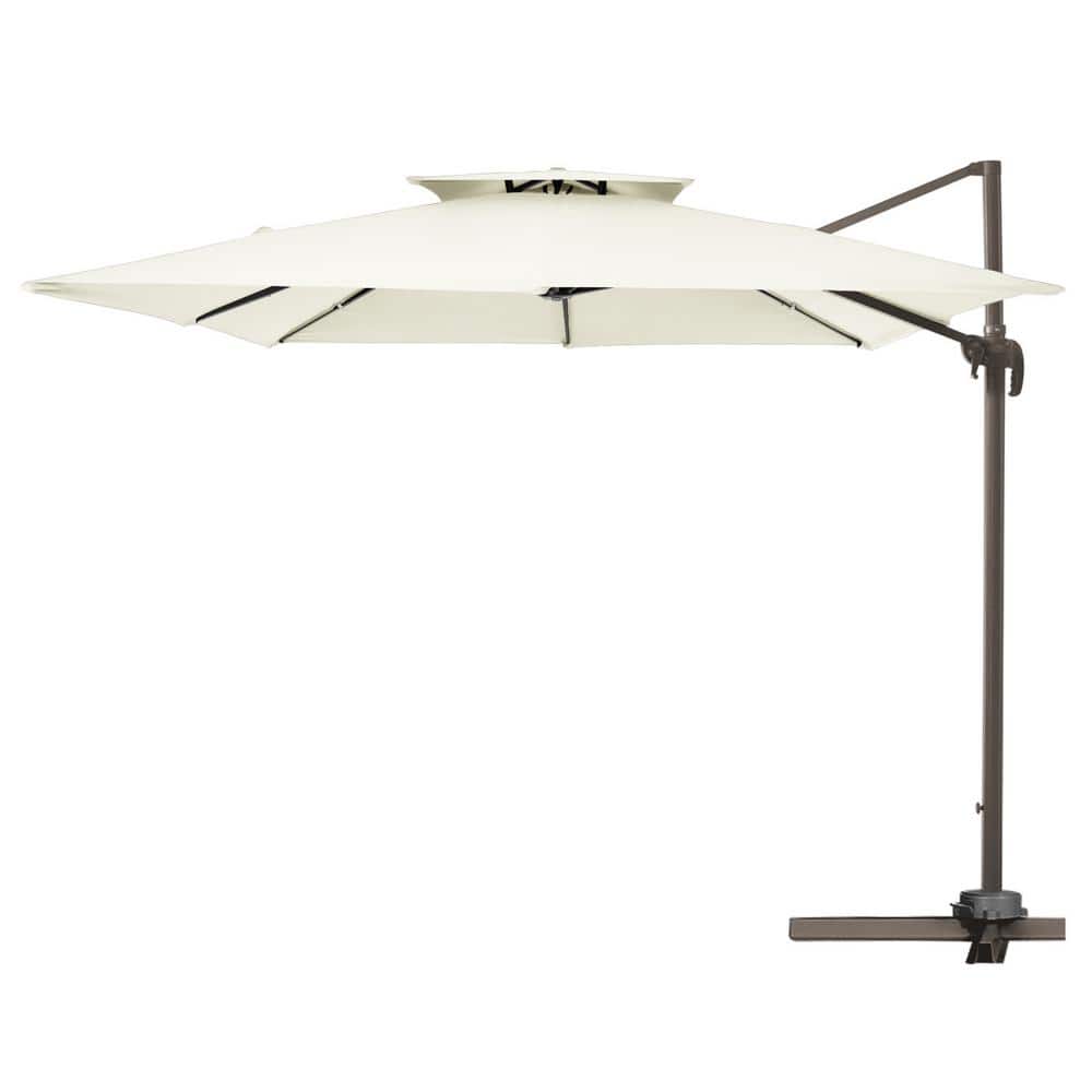 12 ft. x 12 ft. Square Two-Tier Top Rotation Outdoor Cantilever Patio Umbrella with Cover in White