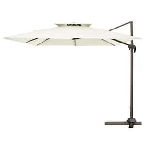 12 ft. x 12 ft. Square Two-Tier Top Rotation Outdoor Cantilever Patio Umbrella with Cover in White