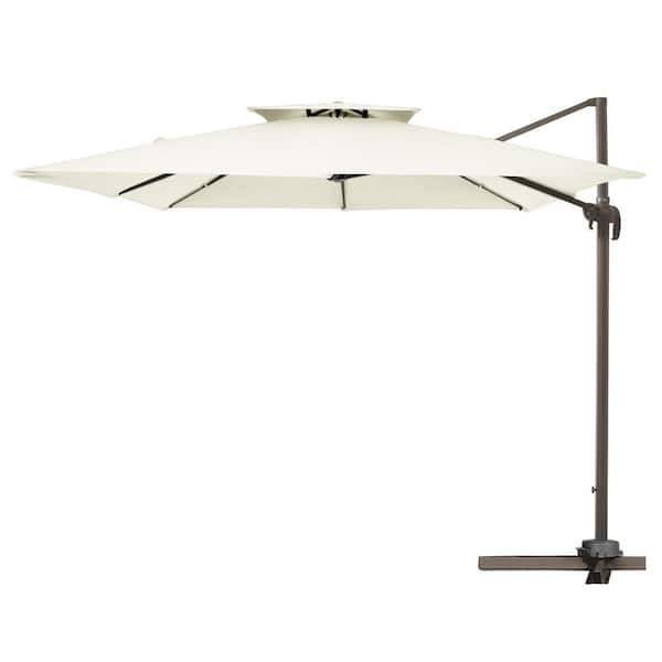 JEAREY 12 ft. x 12 ft. Square Two-Tier Top Rotation Outdoor Cantilever Patio Umbrella with Cover in White