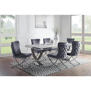 Worthgate 78 in. Rectangle Chrome Faux Marble Dining Table (Seats 6)