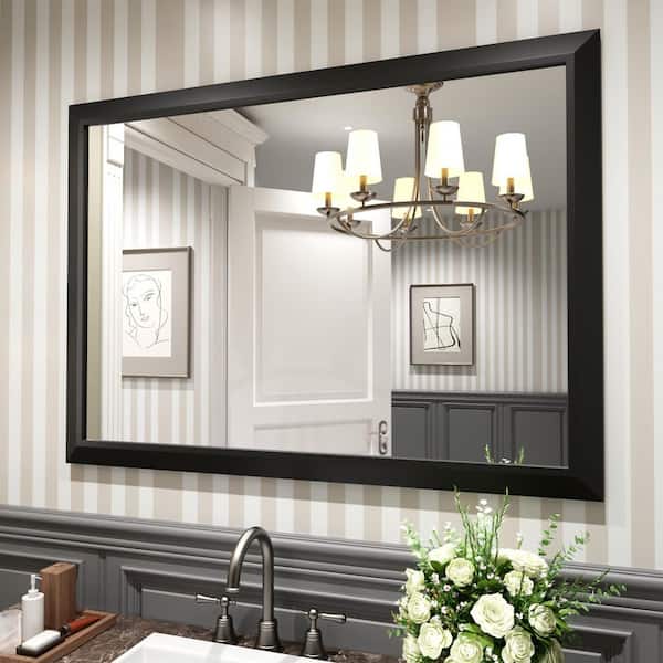 30 in. W x 50 in. H Rectangular Diamond Shape Aluminum Alloy Frame and Tempered Glass Wall Mirror in Matte Black