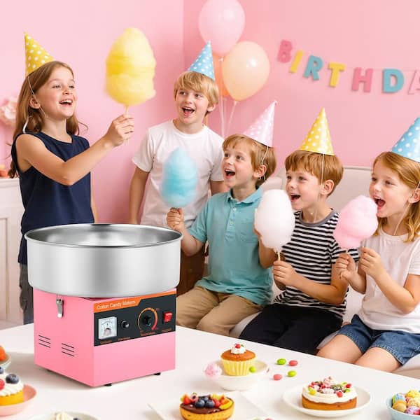 1000W Cotton Candy Machine, 15 in. Stainless Steel Bowl and Sugar Scoop, Makes Hard Candy for Parties, Family, Pink