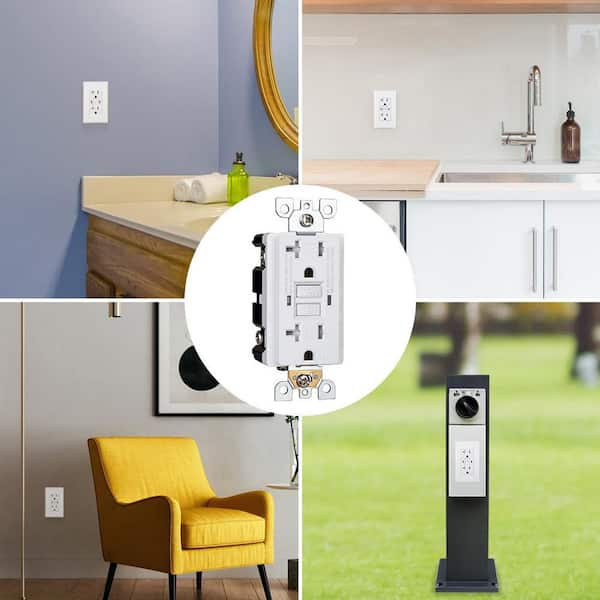20A GFCI Outlet Receptacle Self-Test 2-Pack with LED Indicator, Wall plate Included, White