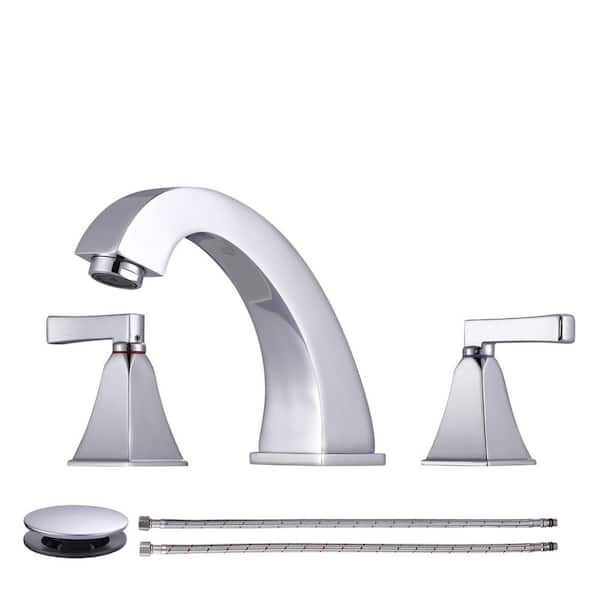 WOWOW 8 in. Widespread Double Handle Bathroom Faucet with Pop-Up Drain in Polished Chrome