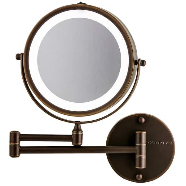 OVENTE Small Round Antique Bronze Lighted Tilting Casual Mirror (11.6 in. H x 1.4 in. W)