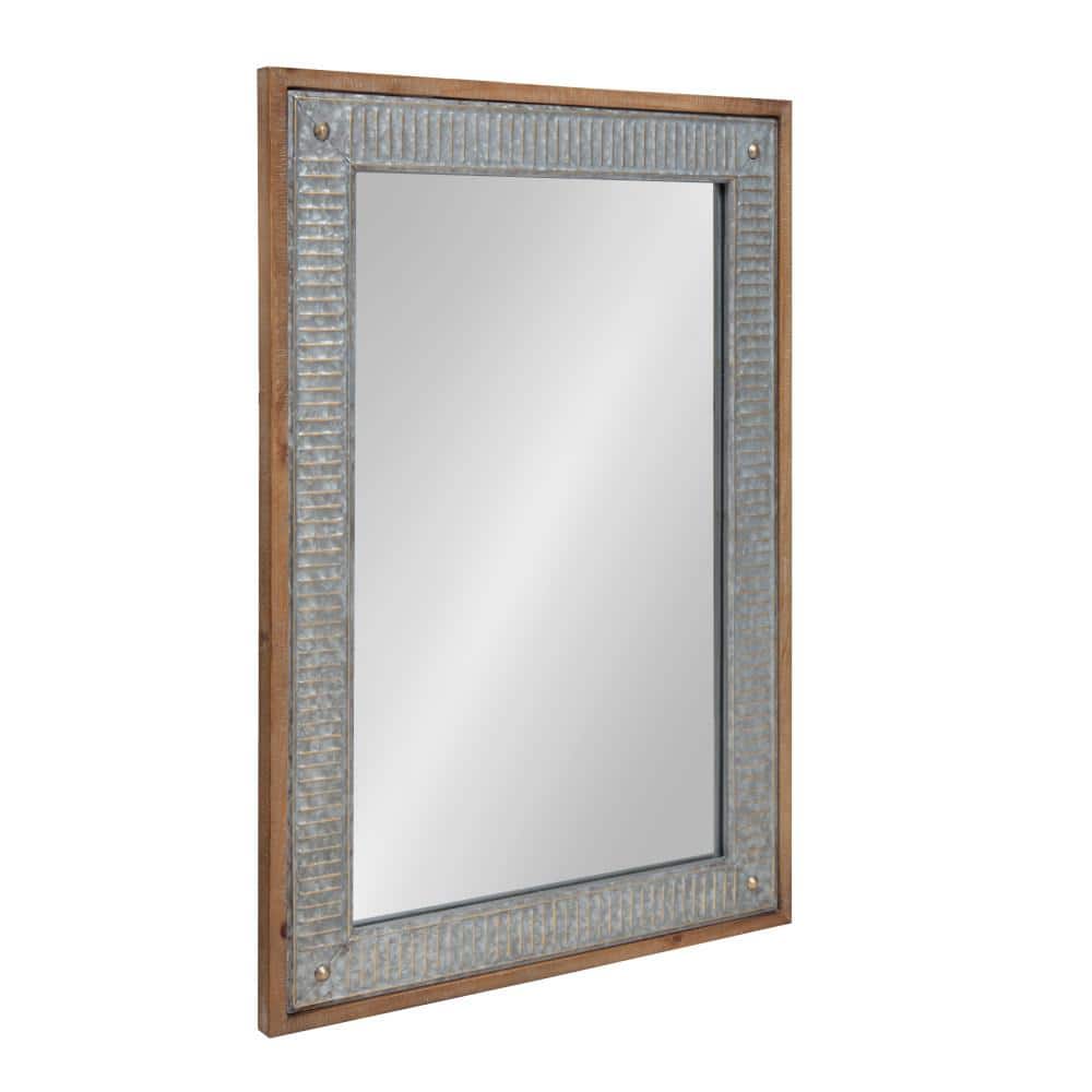 Rustic Brown Wood and Galvanized Metal Full-Length Wall Mirror